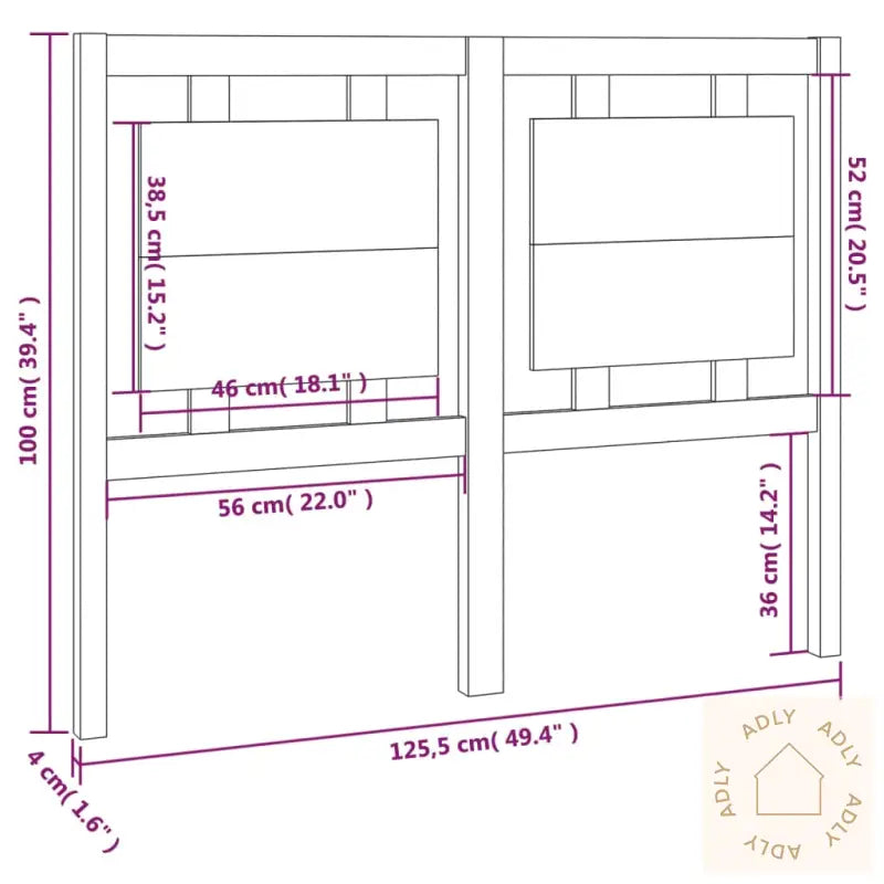 Sengegavl Svart 125,5X4X100 Cm Heltre Furu