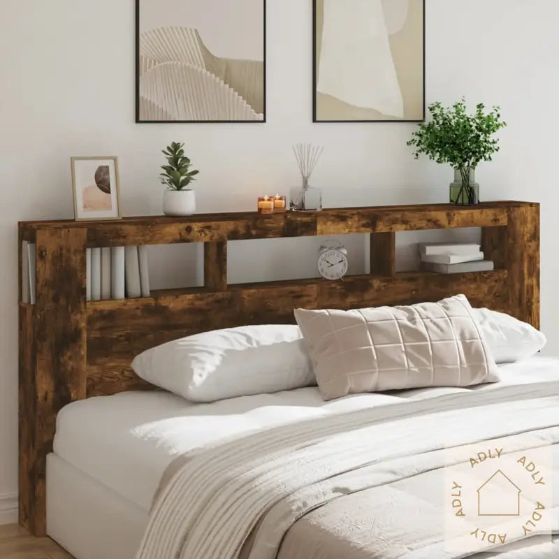 Sengegavl Med Led Røkt Eik 220X18,5X103,5 Cm Konstruert Tre