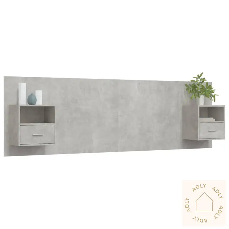 Sengegavl Med Skap Betonggrå Konstruert Tre