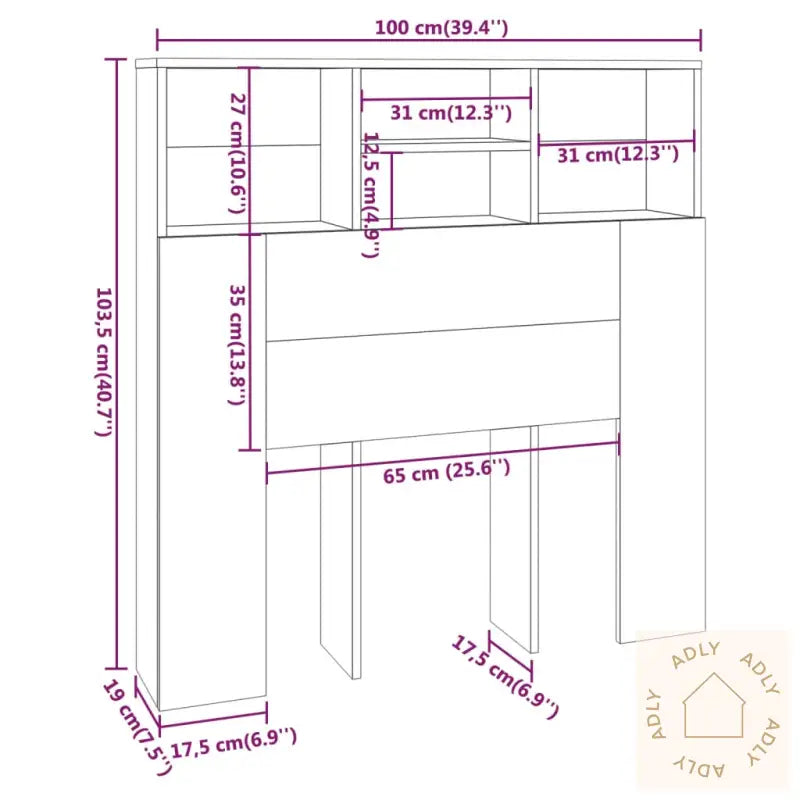 Sengegavlskap Betonggrå 100X19X103,5 Cm