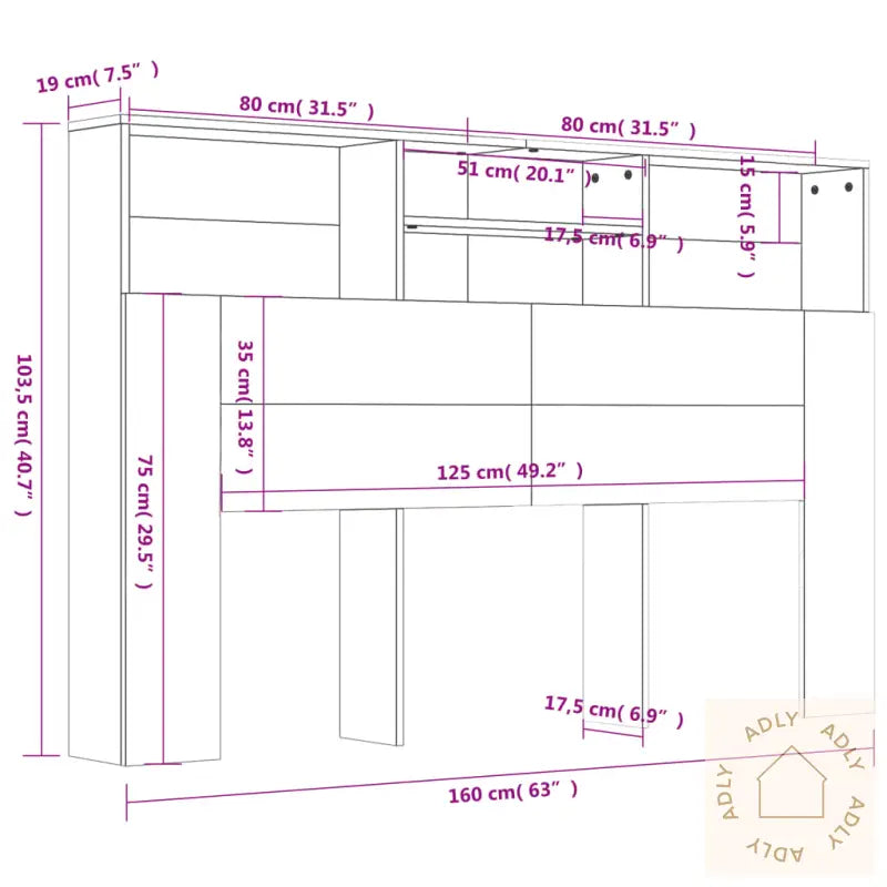 Sengegavlskap Betonggrå 160X19X103,5 Cm