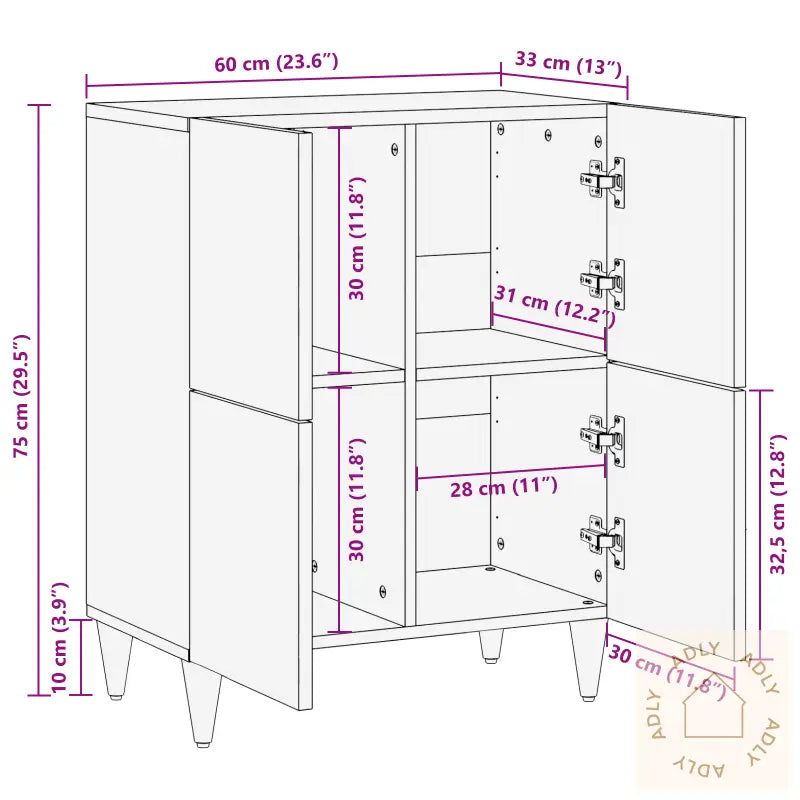 -Serviesskap Honningbrun Solid Akasietre 60 X 33 X 75 Cm