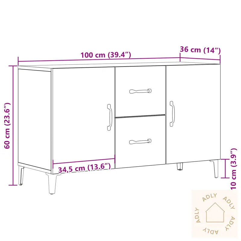 Sort Eik Sidebord - 100 X 36 X 60 Cm - Laget Av Konstruert Tre