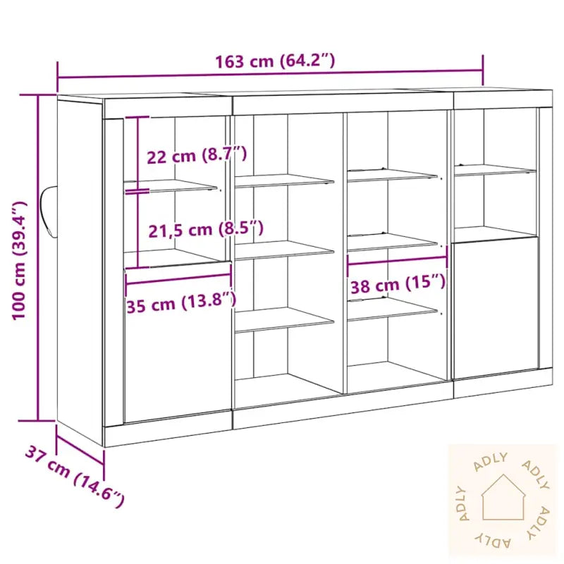 Sideboard Med Led-Lamper Gammelt Tre 163X37X100 Cm