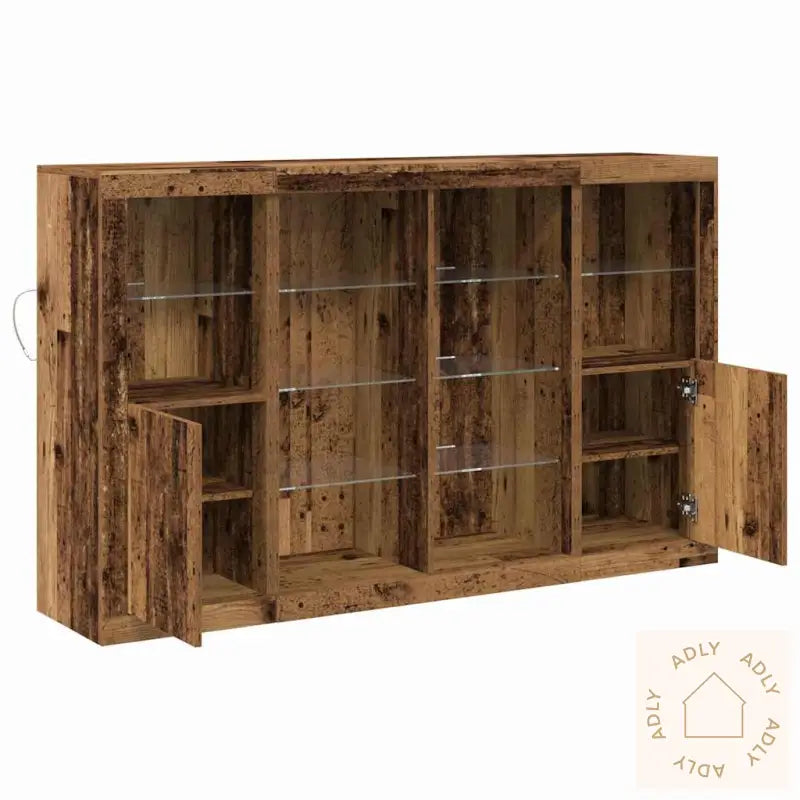 Sideboard Med Led-Lamper Gammelt Tre 163X37X100 Cm