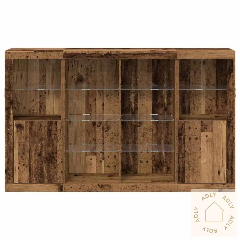 Sideboard Med Led-Lamper Gammelt Tre 163X37X100 Cm