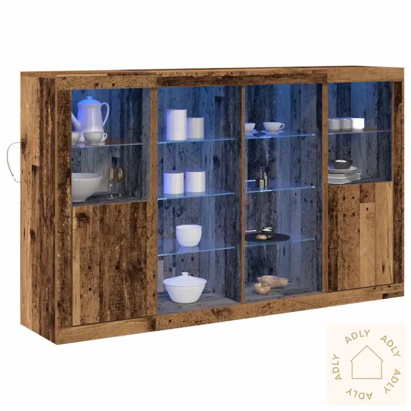 Sideboard Med Led-Lamper Gammelt Tre 163X37X100 Cm