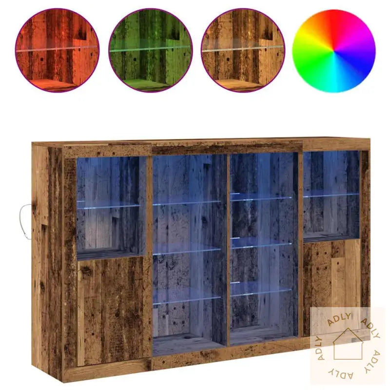 Sideboard Med Led-Lamper Gammelt Tre 163X37X100 Cm