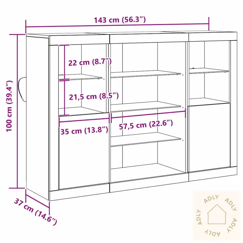 Sideboard Med Led-Lamper Gamle Tre 143 X 37 X 100 Cm Ingeniørtre
