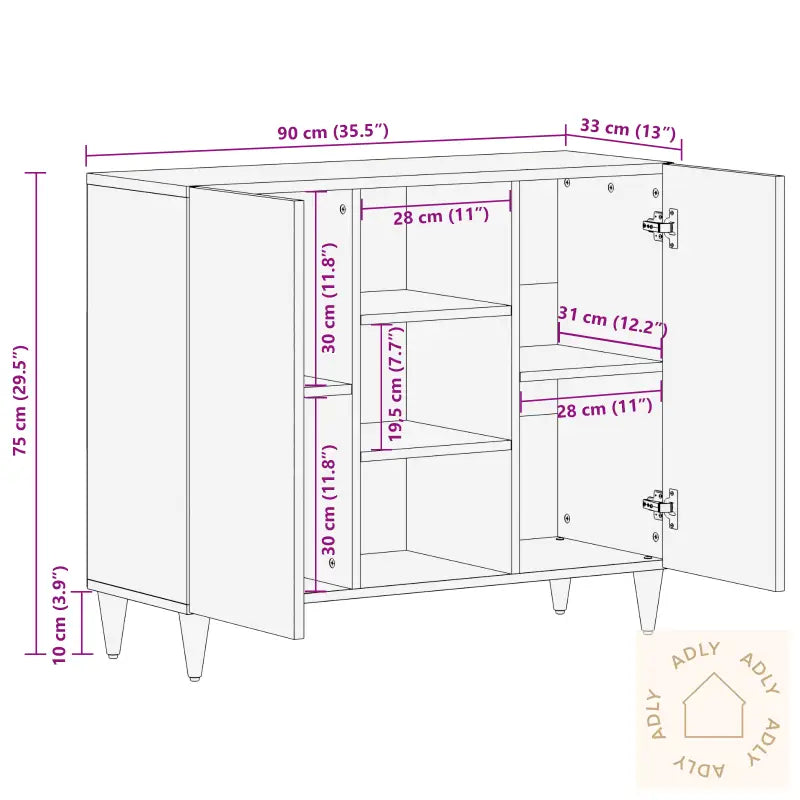 Sideboard 90X33X75 Cm Massivt Tre Mango