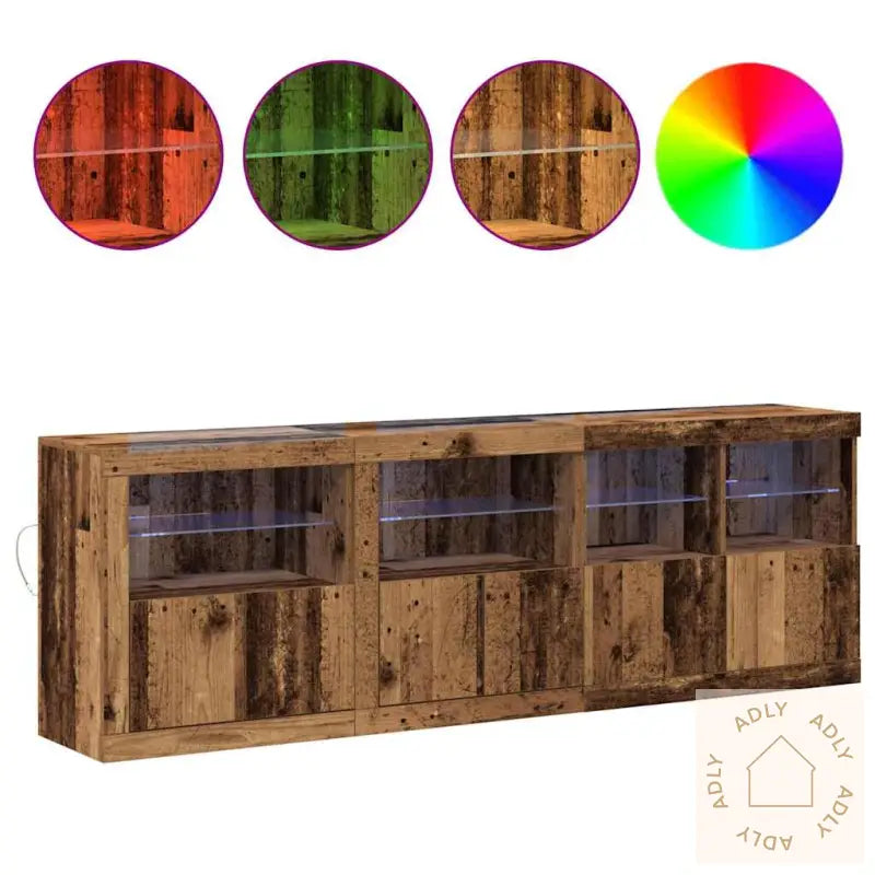 Sideboard Med Led-Lamper Slitt Tre 202X37X67 Cm Laget Tre
