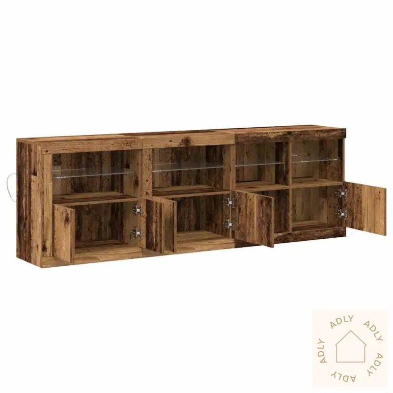Sideboard Med Led-Lamper Slitt Tre 202X37X67 Cm Laget Tre