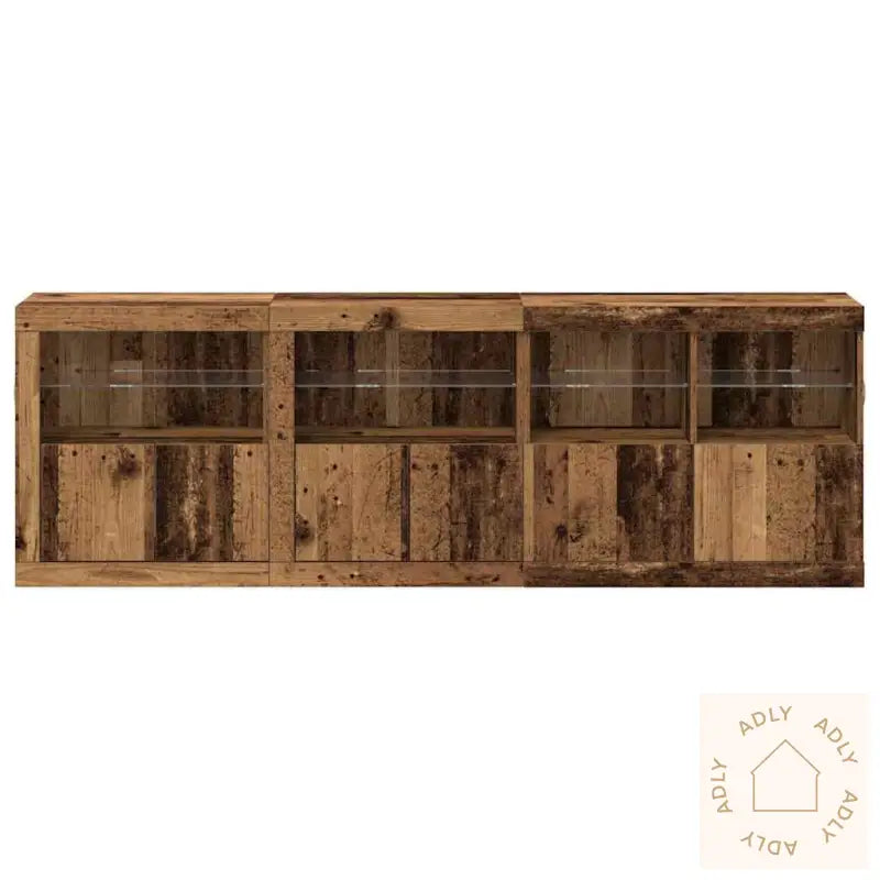 Sideboard Med Led-Lamper Slitt Tre 202X37X67 Cm Laget Tre