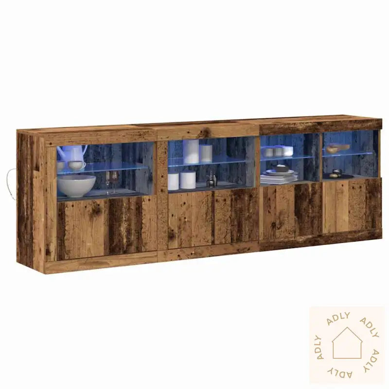 Sideboard Med Led-Lamper Slitt Tre 202X37X67 Cm Laget Tre