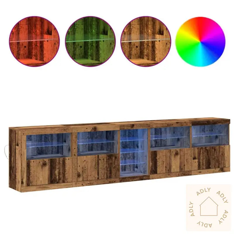 Sideboard Med Led Lys Gammelt Tre 283X37X67 Cm Ingeniørtre