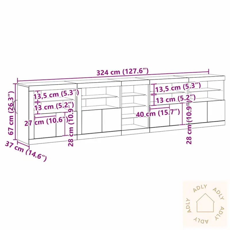 Sideboard Med Led Lys Gammelt Tre 283X37X67 Cm Ingeniørtre