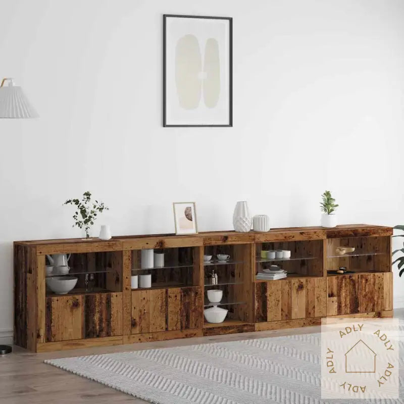 Sideboard Med Led Lys Gammelt Tre 283X37X67 Cm Ingeniørtre