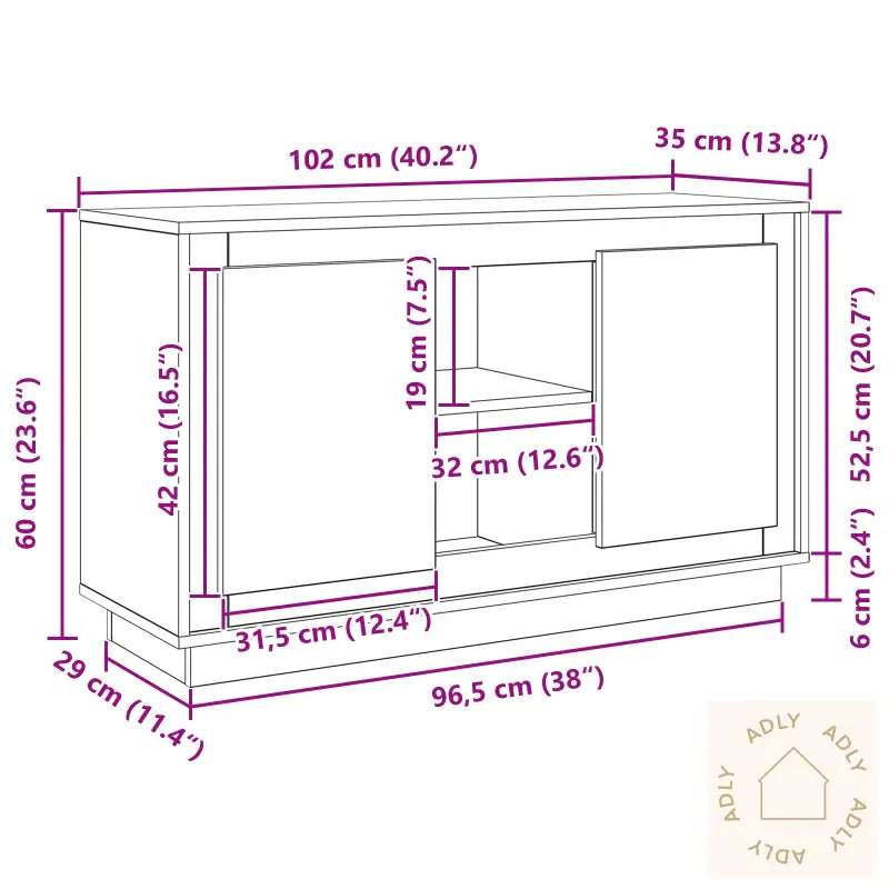 Sideboard Svart Eik 102X35X60 Cm Konstruert Tre