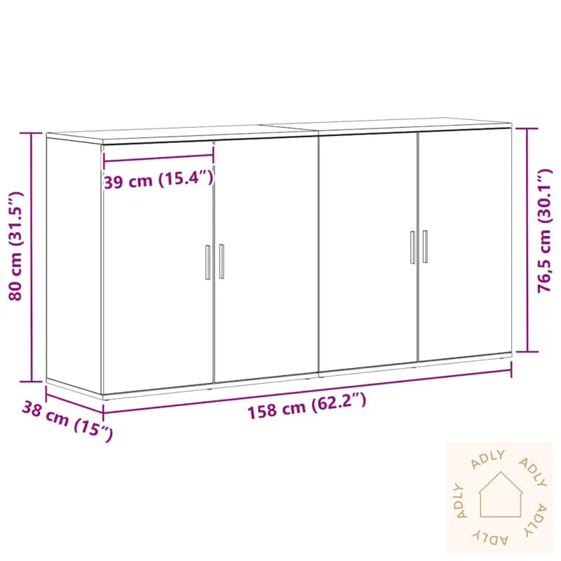 Sideboards 2 Stk Svart Eik 79X38X80 Cm Konstruert Tre