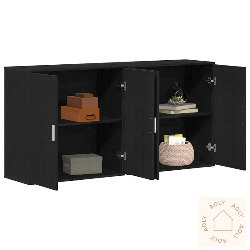 Sideboards 2 Stk Svart Eik 79X38X80 Cm Konstruert Tre