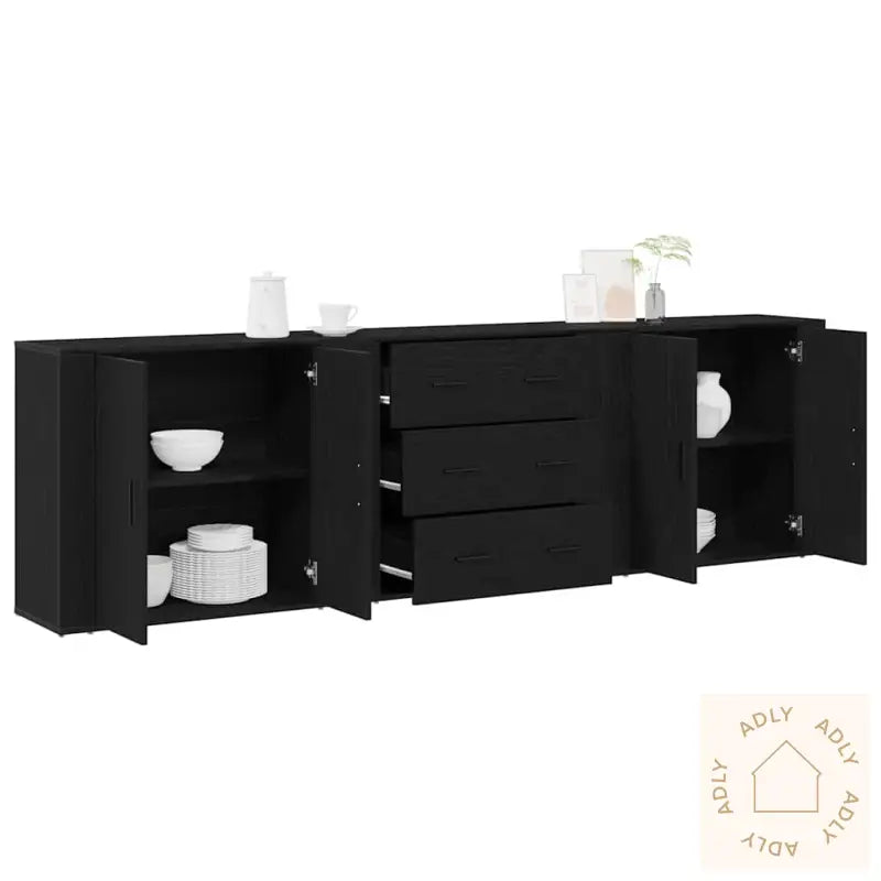 Sideboards 3 Stk Svart Eik Konstruert Tre