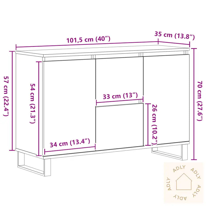 Sideboard Svart Eik 104X35X70 Cm Ingeniørtre