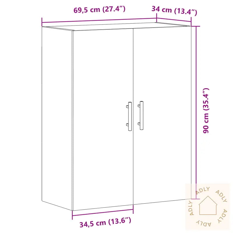 Veggmontert Skap Svart Eik 69,5X34X90 Cm Konstruert Tre