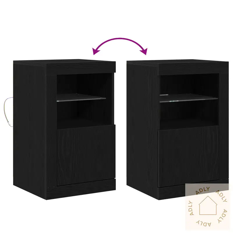 Sidekabinetter Med Led-Lys 2 Stk Svart Eik 41X37X67 Cm
