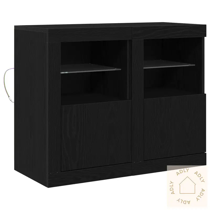 Sidekabinetter Med Led-Lys 2 Stk Svart Eik 41X37X67 Cm