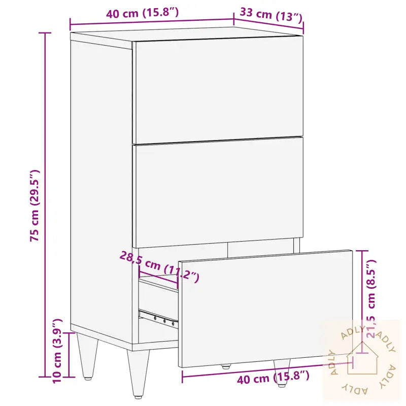 Sidebord Honningbrun Massivt Tre 40 X 33 X 75 Cm Sidebord