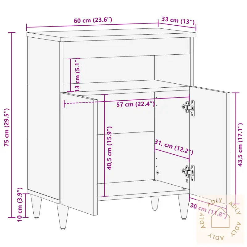 Sideboard 60X33X75 Cm Solid Wood Mango