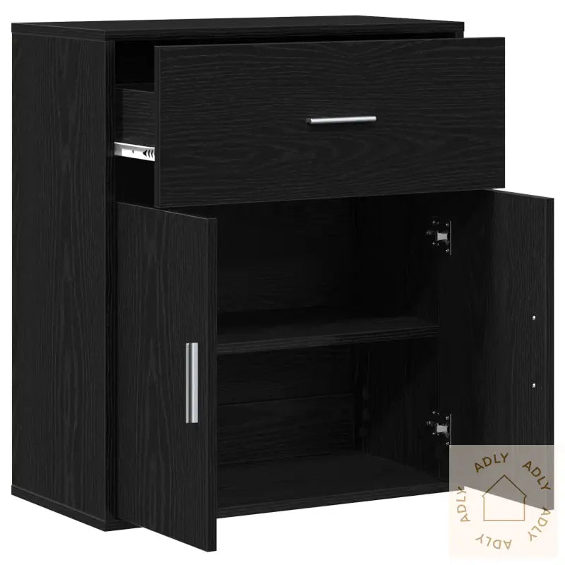 Serviesskap Med Skuff Med Hylle Svart Eik 60 X 31 X 70 Cm Konstruert Tre
