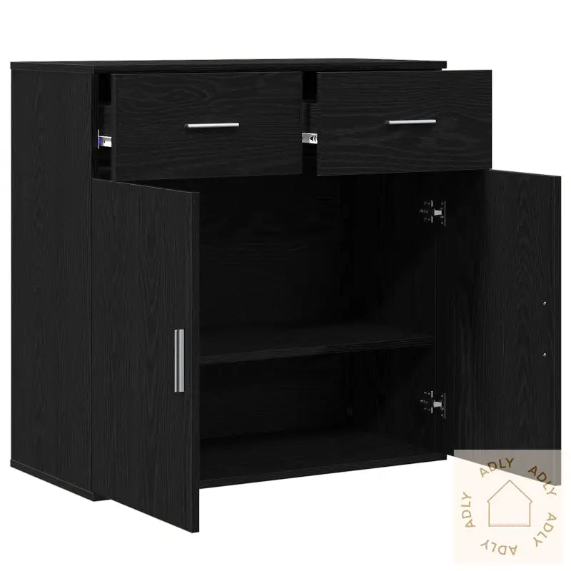Serviesskap Med Skuff Med Hylle Svart Eik 79 X 38 X 80 Cm Konstruert Tre