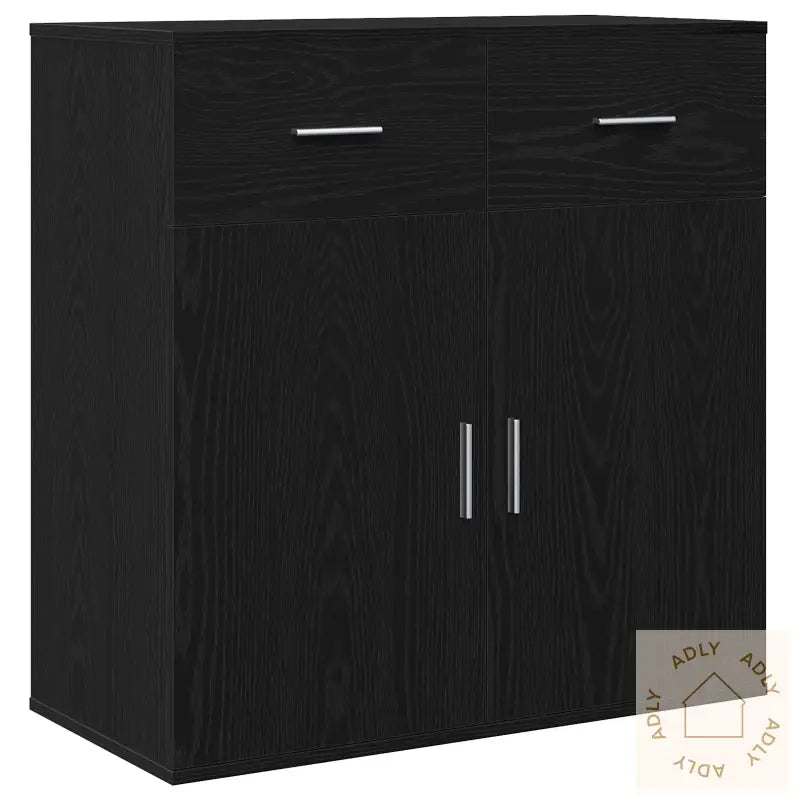 Serviesskap Med Skuff Med Hylle Svart Eik 79 X 38 X 80 Cm Konstruert Tre
