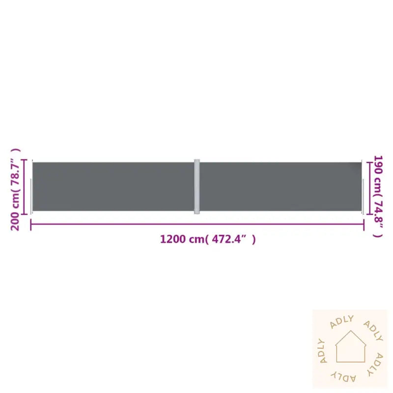 Uttrekkbar Sidemarkise 200X1200 Cm Antrasitt