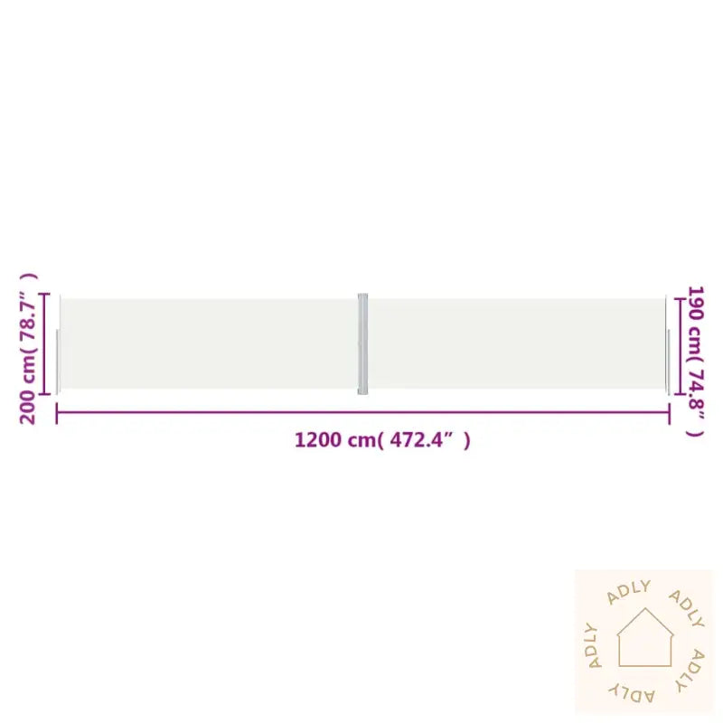 Uttrekkbar Sidemarkise 200X1200 Cm Kremhvit