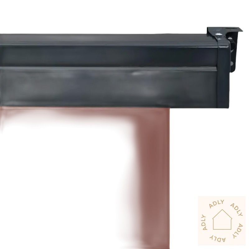 Retractable awning med brunt stoff, slitesterk polyester og bred kassett for ekstra beskyttelse