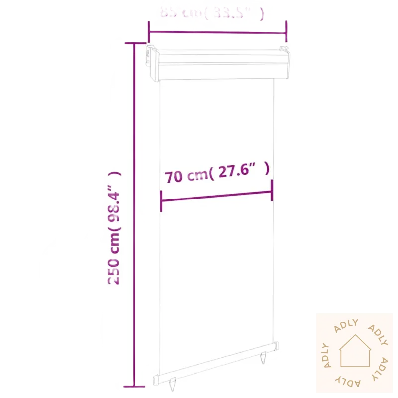 Roller blind med dimensjoner i slitesterk polyester og bred kassett for Sidemarkise