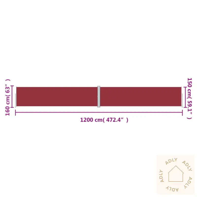 Uttrekkbar Sidemarkise 160X1200 Cm Rød