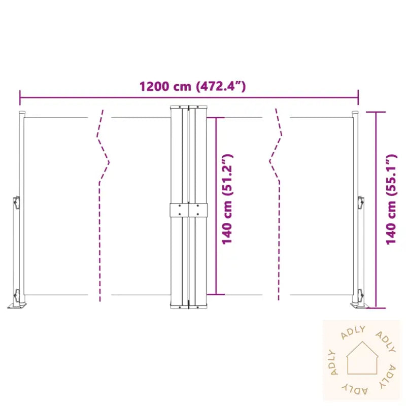 Uttrekkbar Sidemarkise Blå 140X1200 Cm