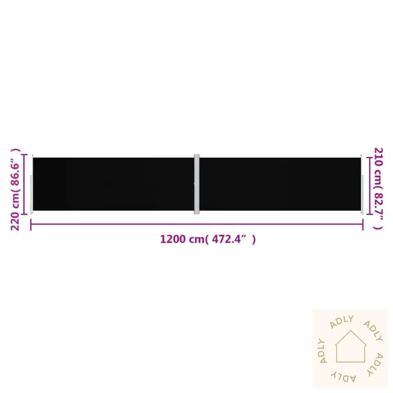 Uttrekkbar Sidemarkise 220X1200 Cm Svart