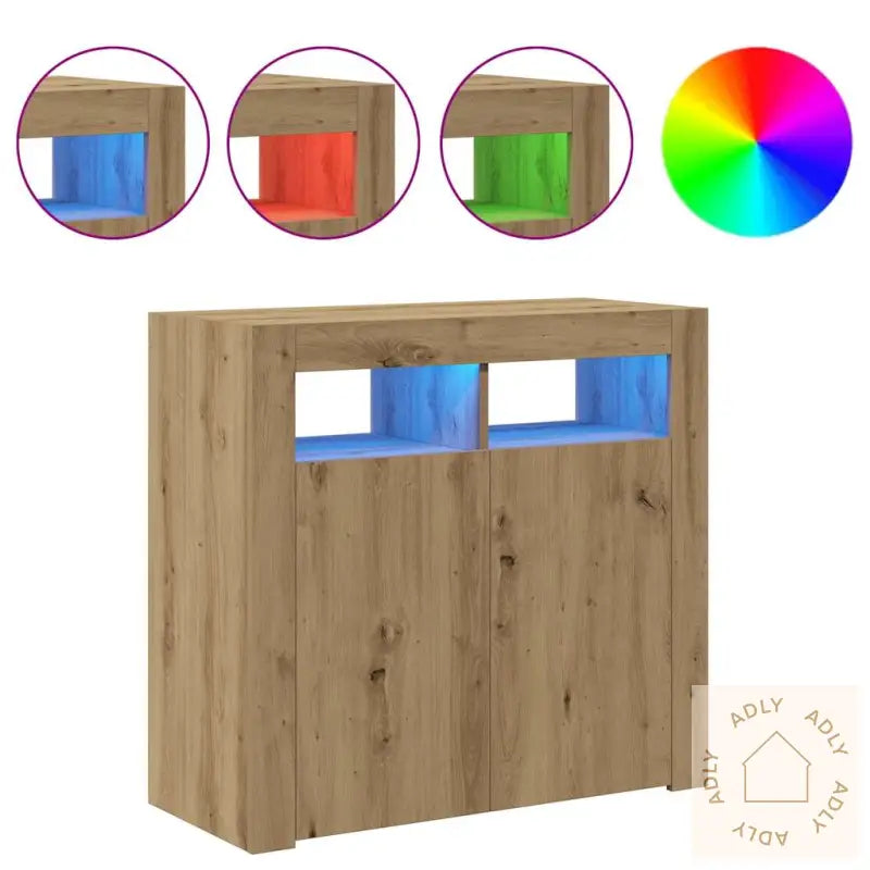 Skjenk Med Led-Lys Artisan Eik 80X35X75 Cm Konstruert Tre