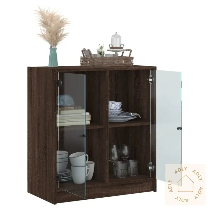 Sideskap Med Glassdører Brun Eik 68X37X75,5 Cm