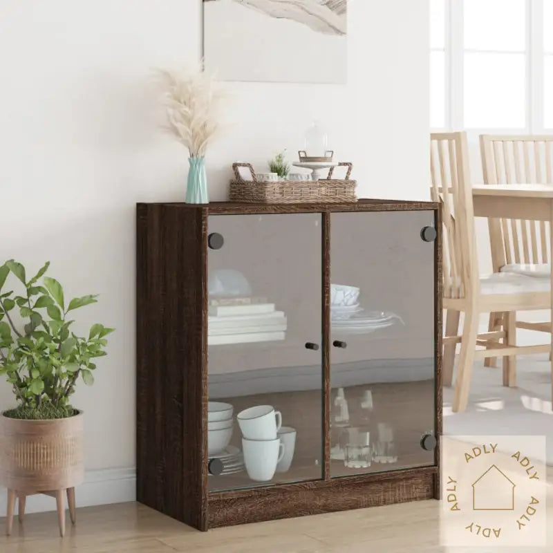 Sideskap Med Glassdører Brun Eik 68X37X75,5 Cm