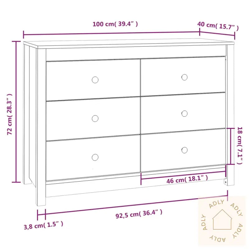 Sideskap Honningbrun 100X40X72 Cm Heltre Furu