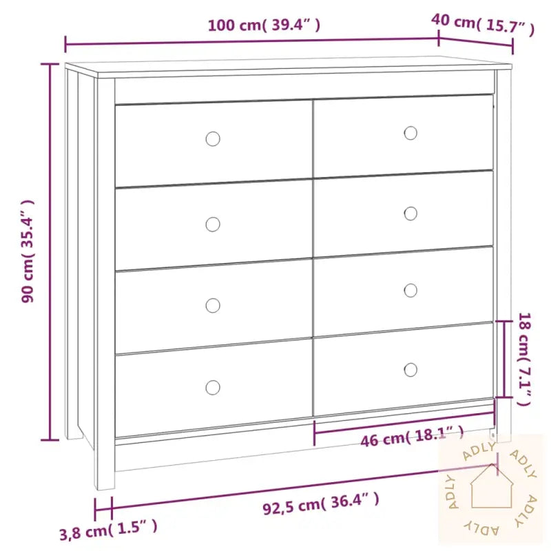 Sideskap Honningbrun 100X40X90 Cm Heltre Furu