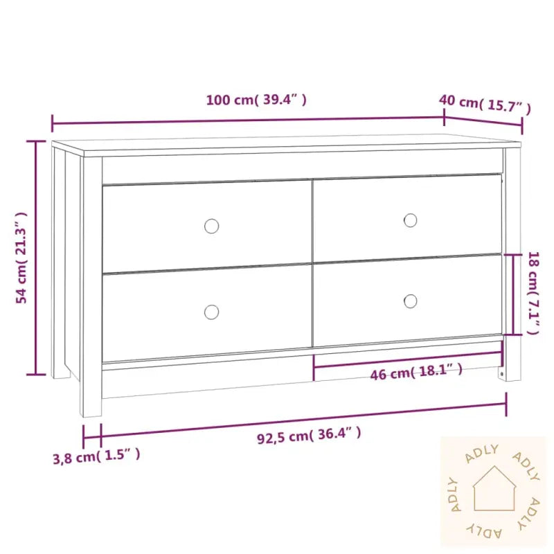 Sideskap Hvit 100X40X54 Cm Heltre Furu