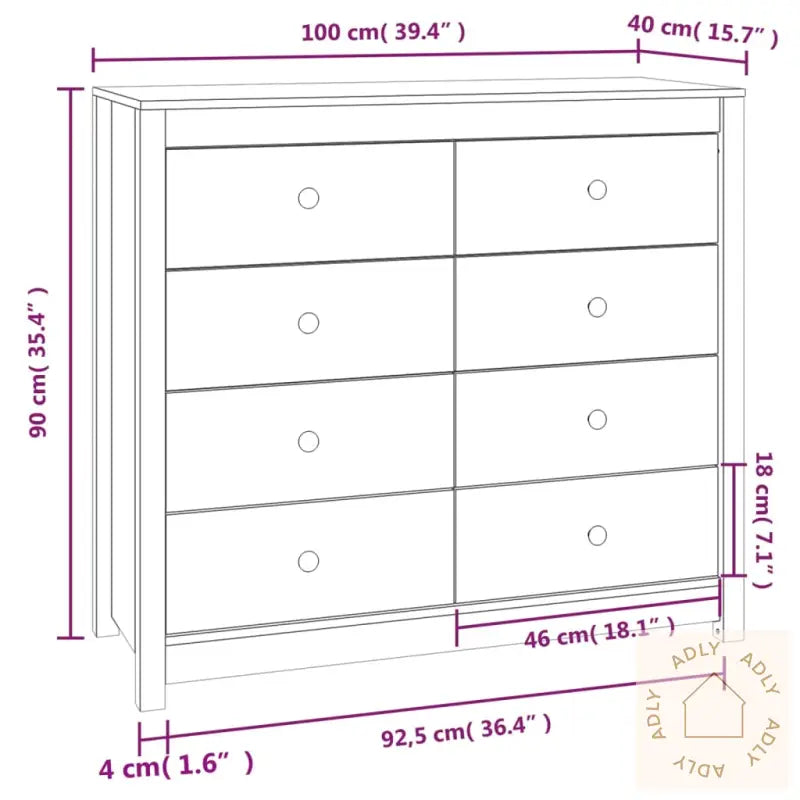 Sideskap Voksbrun 100X40X90 Cm Heltre Furu