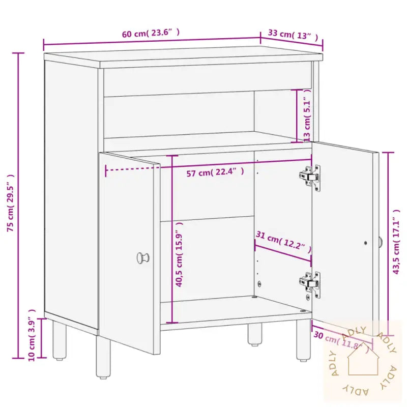 Sideskap Svart 60X33X75 Cm Heltre Mango