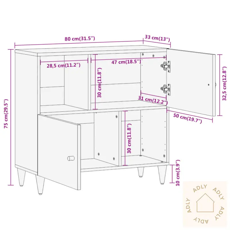 Sideskap 80X33X75 Cm Heltre Mango